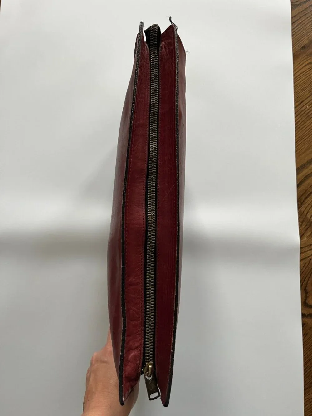Vintage Red Leather Briefcase / Bag with zipper